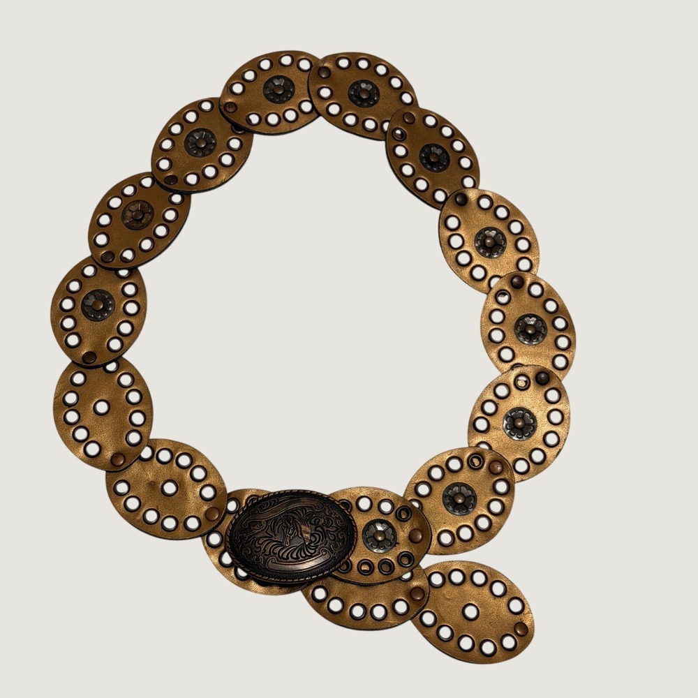Western Concho Belt Horse Buckle Bronze Gold Grommet Boho Cowgirl Statement